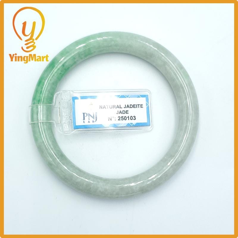 Yingmart  55mm PNJ Certified Natural Color Grey White Natural Jadeite Jade Bangle Bracelet, Real Gemstone, Gift for Her Mom Grandma Sister
