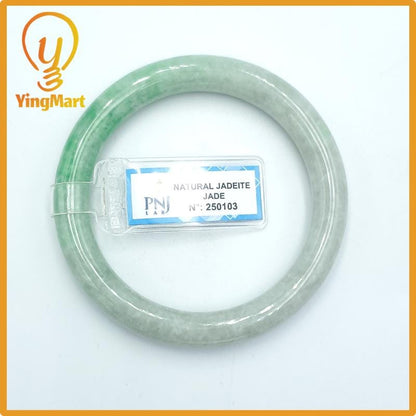 Yingmart  55mm PNJ Certified Natural Color Grey White Natural Jadeite Jade Bangle Bracelet, Real Gemstone, Gift for Her Mom Grandma Sister