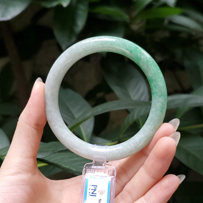 Yingmart  55mm PNJ Certified Natural Color Grey White Natural Jadeite Jade Bangle Bracelet, Real Gemstone, Gift for Her Mom Grandma Sister
