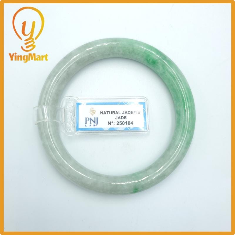 Yingmart  56mm PNJ Certified Natural Color Grey White Natural Jadeite Jade Bangle Bracelet, Real Gemstone, Gift for Her Mom Grandma Sister