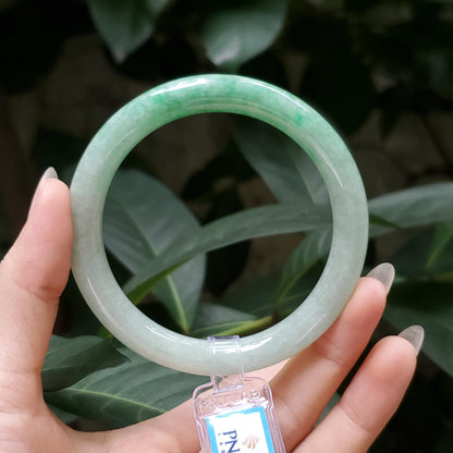 Yingmart  55mm PNJ Certified Natural Color Grey White Natural Jadeite Jade Bangle Bracelet, Real Gemstone, Gift for Her Mom Grandma Sister