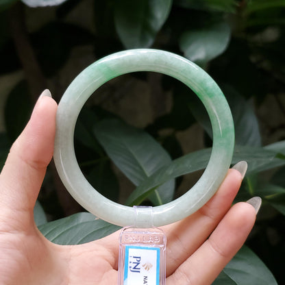 Yingmart  56mm PNJ Certified Natural Color Grey White Natural Jadeite Jade Bangle Bracelet, Real Gemstone, Gift for Her Mom Grandma Sister