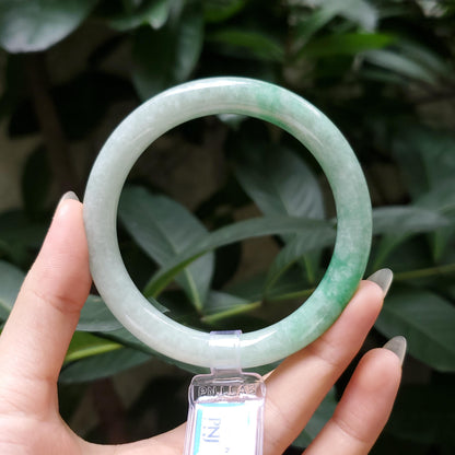 Yingmart  55mm PNJ Certified Natural Color Grey White Natural Jadeite Jade Bangle Bracelet, Real Gemstone, Gift for Her Mom Grandma Sister