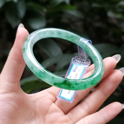 Yingmart  52mm PNJ Certified Natural Color Grey White Natural Jadeite Jade Bangle Bracelet, Real Gemstone, Gift for Her Mom Grandma Sister