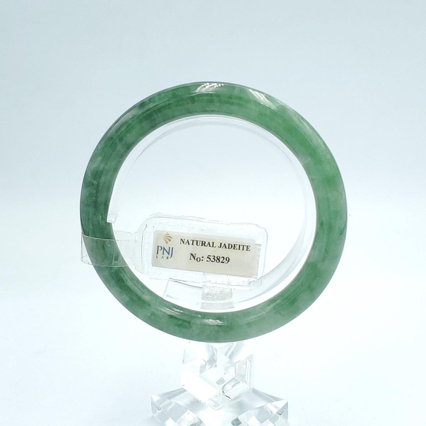 Yingmart  56mm PNJ Certified Natural Color Medium Green, Grey White Natural Jadeite Jade Bangle Bracelet, Real Gemstone, Gift for Her Mom