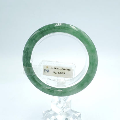 Yingmart  56mm PNJ Certified Natural Color Medium Green, Grey White Natural Jadeite Jade Bangle Bracelet, Real Gemstone, Gift for Her Mom