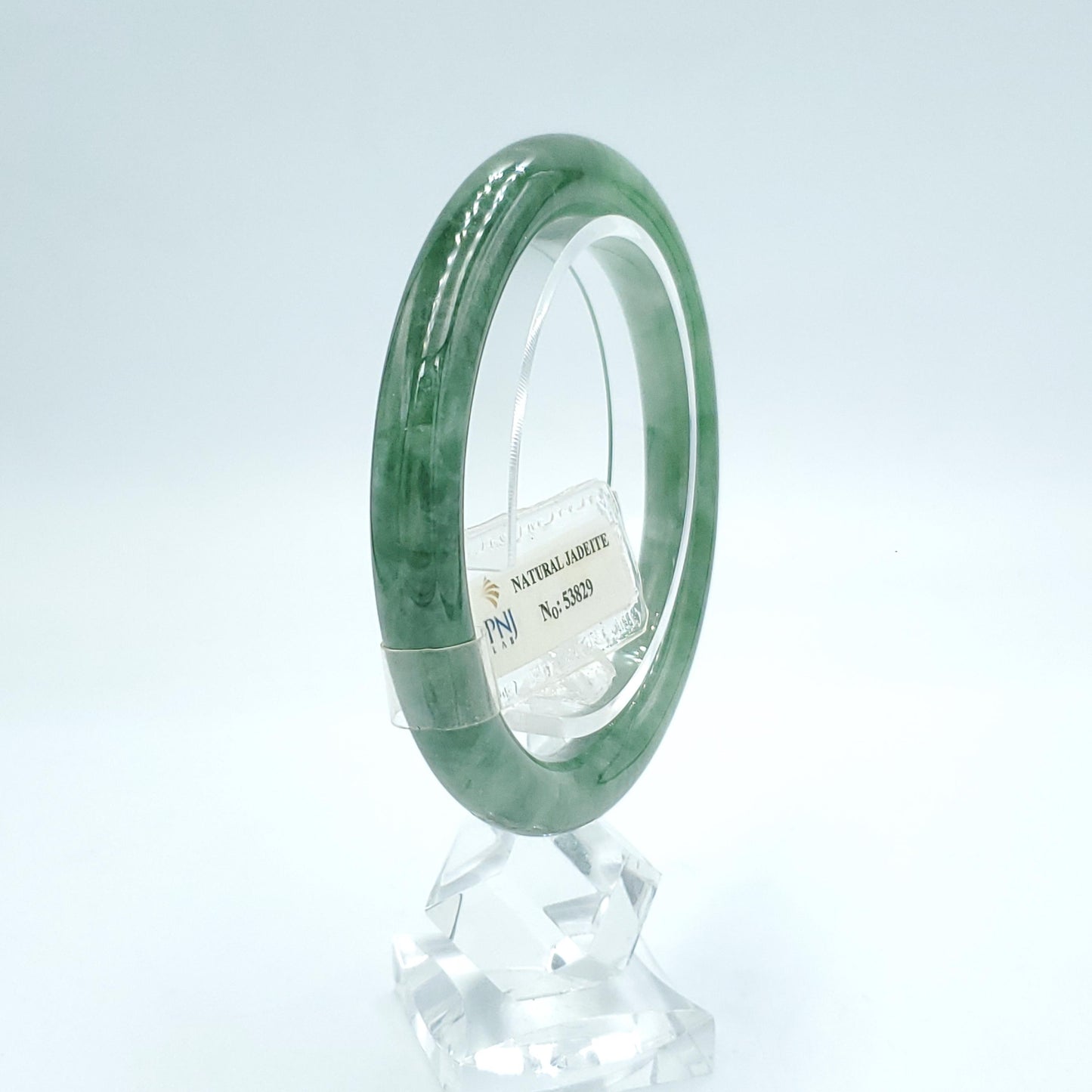 Yingmart  56mm PNJ Certified Natural Color Medium Green, Grey White Natural Jadeite Jade Bangle Bracelet, Real Gemstone, Gift for Her Mom