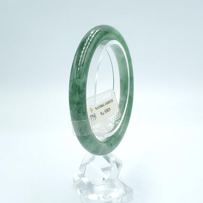 Yingmart  56mm PNJ Certified Natural Color Medium Green, Grey White Natural Jadeite Jade Bangle Bracelet, Real Gemstone, Gift for Her Mom