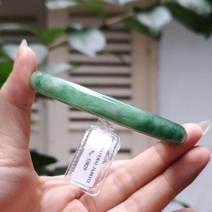 Yingmart  56mm PNJ Certified Natural Color Medium Green, Grey White Natural Jadeite Jade Bangle Bracelet, Real Gemstone, Gift for Her Mom