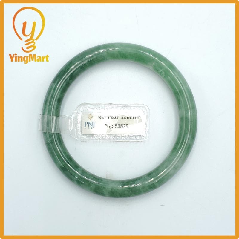 Yingmart  56mm PNJ Certified Natural Color Medium Green, Grey White Natural Jadeite Jade Bangle Bracelet, Real Gemstone, Gift for Her Mom