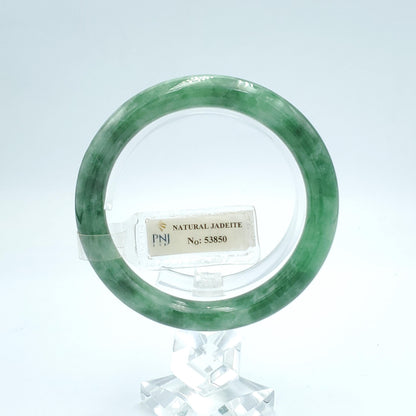 Yingmart  56mm PNJ Certified Natural Color Dark Green, Grey White Natural Jadeite Jade Bangle Bracelet, Real Gemstone, Gift for Her Mom
