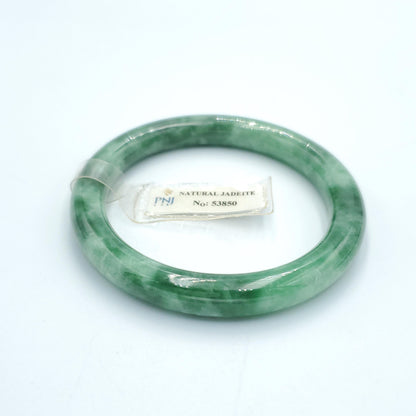 Yingmart  56mm PNJ Certified Natural Color Dark Green, Grey White Natural Jadeite Jade Bangle Bracelet, Real Gemstone, Gift for Her Mom