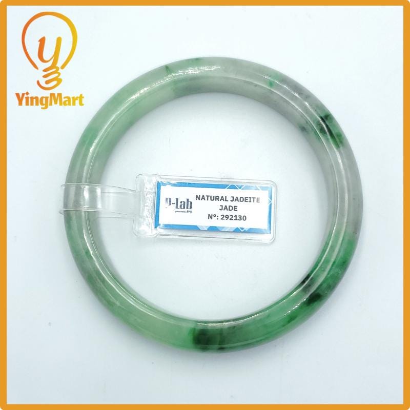 Yingmart 66mm PNJ Certified Natural Color Grey White Natural Jadeite Jade Bangle Bracelet, Real Gemstone, Gift for Her Mom Grandma Sister