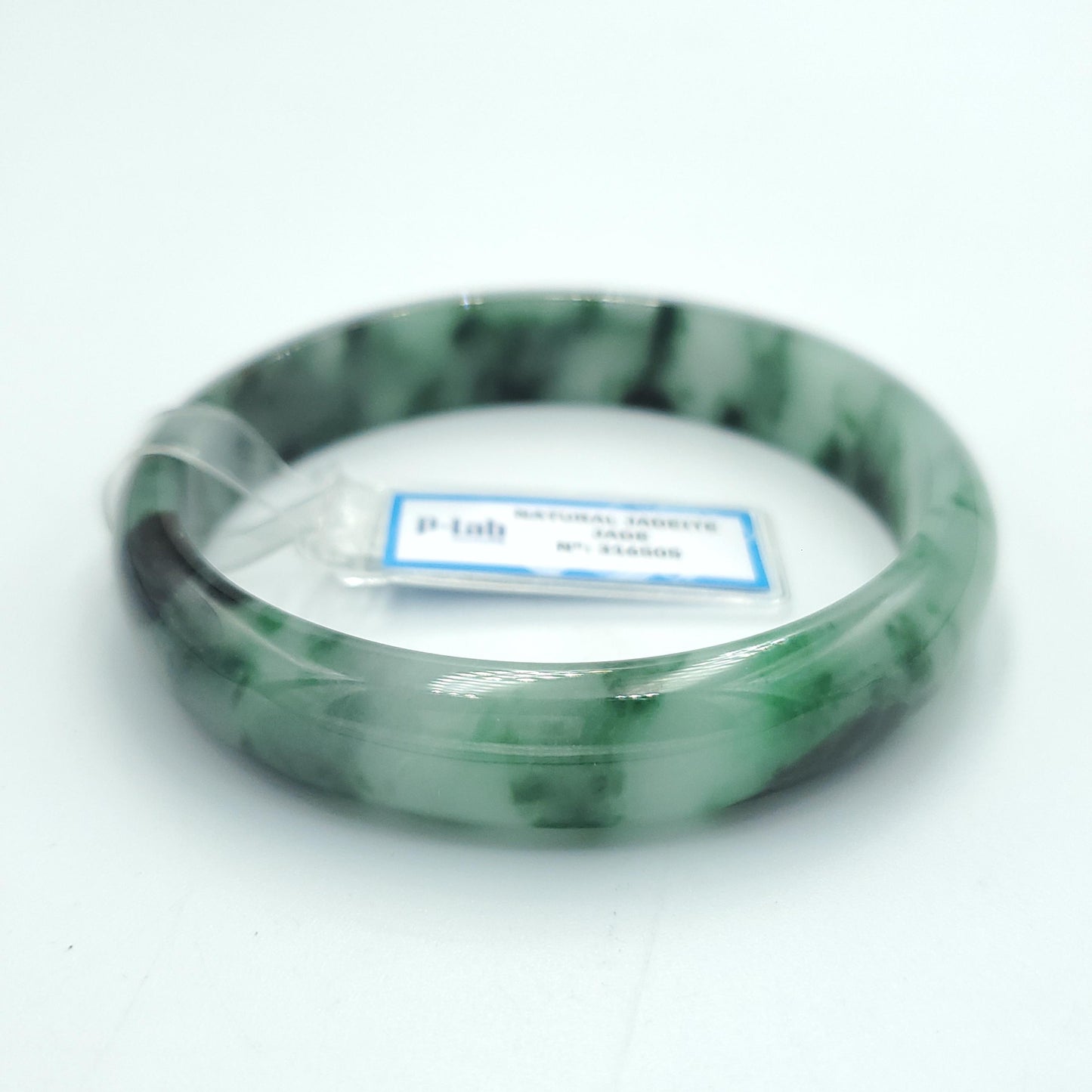 Yingmart 63mm PNJ Certified Natural Color Grey White Natural Jadeite Jade Bangle Bracelet, Real Gemstone, Gift for Her Mom Sister Grandma