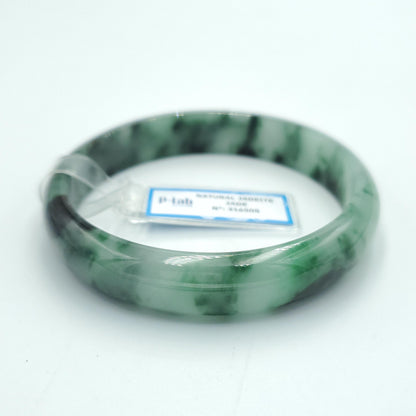 Yingmart 63mm PNJ Certified Natural Color Grey White Natural Jadeite Jade Bangle Bracelet, Real Gemstone, Gift for Her Mom Sister Grandma