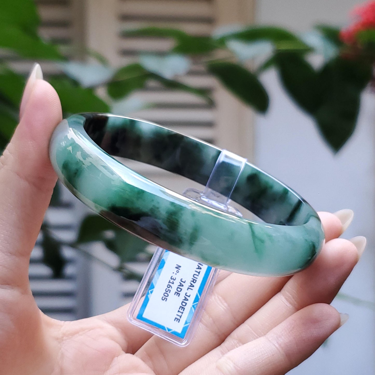 Yingmart 63mm PNJ Certified Natural Color Grey White Natural Jadeite Jade Bangle Bracelet, Real Gemstone, Gift for Her Mom Sister Grandma
