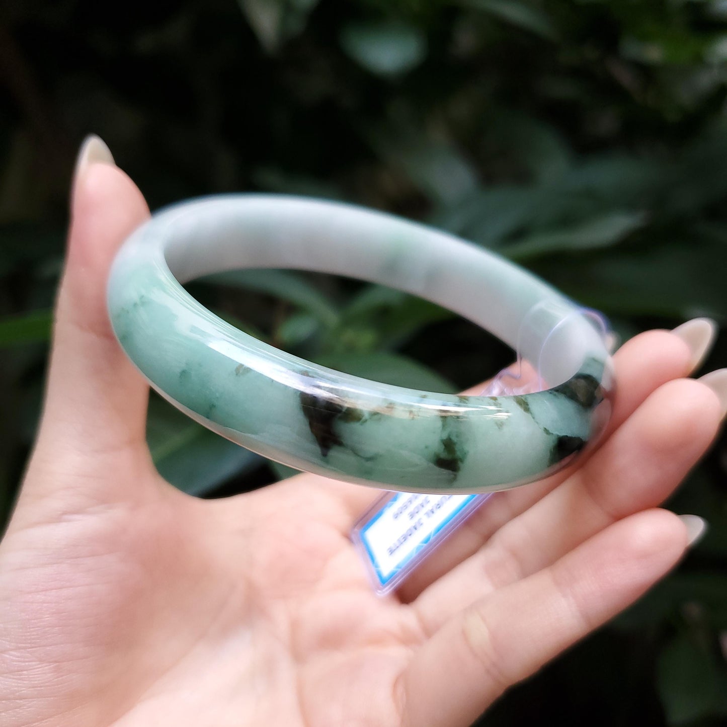 Yingmart  65mm PNJ Certified Natural Color Grey White, Brown Natural Jadeite Jade Bangle Bracelet, Real Gemstone, Gift for Her Mom