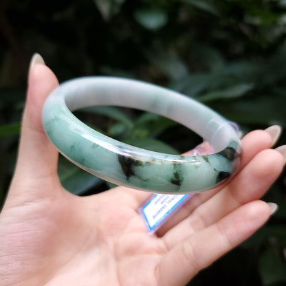 Yingmart  65mm PNJ Certified Natural Color Grey White, Brown Natural Jadeite Jade Bangle Bracelet, Real Gemstone, Gift for Her Mom