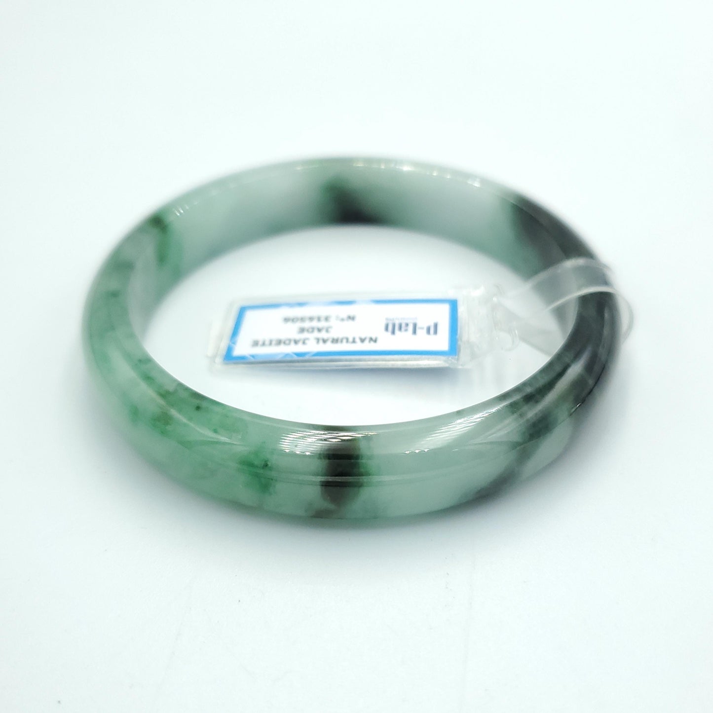 Yingmart 63mm PNJ Certified Natural Color Grey White Natural Jadeite Jade Bangle Bracelet, Real Gemstone, Gift for Her Mom Sister Grandma