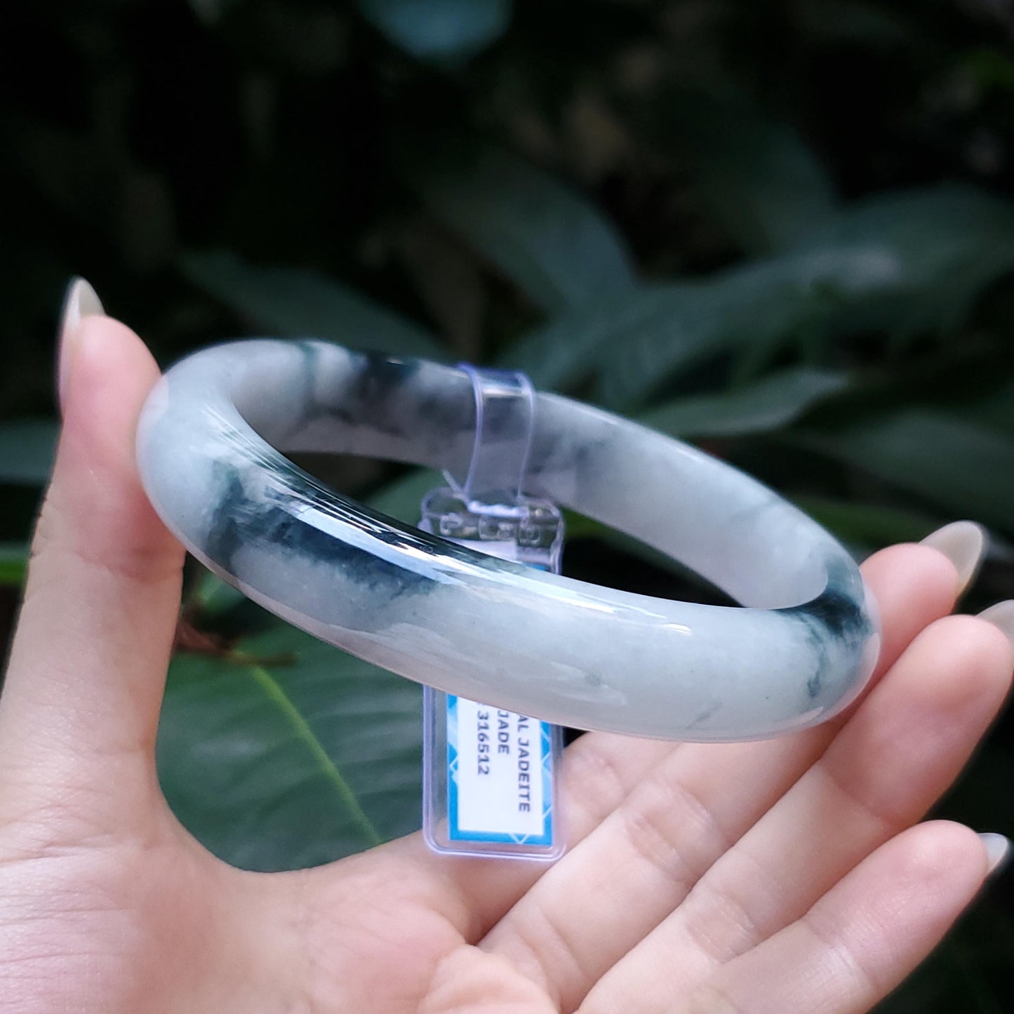 Yingmart  65mm PNJ Certified Natural Color Grey White, Brown Natural Jadeite Jade Bangle Bracelet, Real Gemstone, Gift for Her Mom