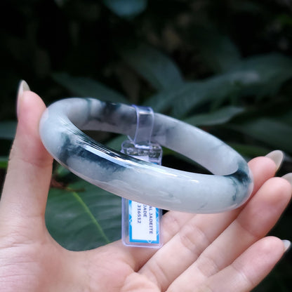 Yingmart  65mm PNJ Certified Natural Color Grey White, Brown Natural Jadeite Jade Bangle Bracelet, Real Gemstone, Gift for Her Mom