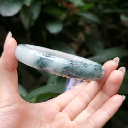 Yingmart  65mm PNJ Certified Natural Color Grey White Natural Jadeite Jade Bangle Bracelet, Real Gemstone, Gift for Her Mom Grandma