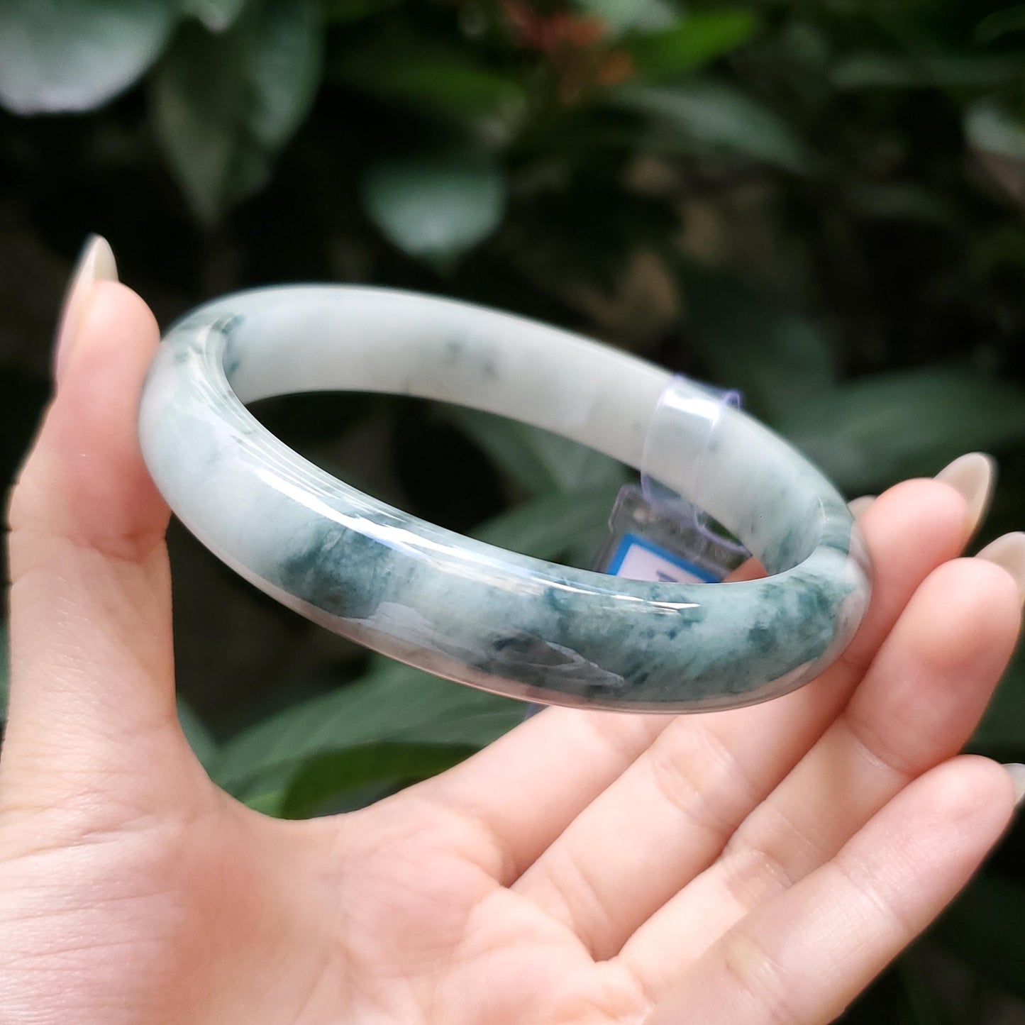 Yingmart  65mm PNJ Certified Natural Color Grey White Natural Jadeite Jade Bangle Bracelet, Real Gemstone, Gift for Her Mom Grandma