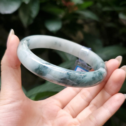 Yingmart  65mm PNJ Certified Natural Color Grey White Natural Jadeite Jade Bangle Bracelet, Real Gemstone, Gift for Her Mom Grandma