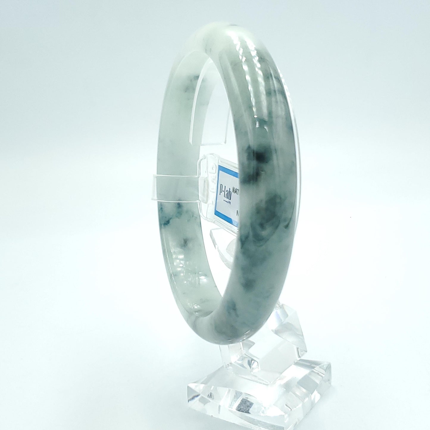 Yingmart  65mm PNJ Certified Natural Color Grey White Natural Jadeite Jade Bangle Bracelet, Real Gemstone, Gift for Her Mom Grandma