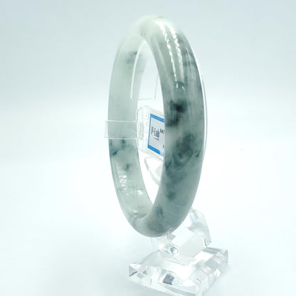 Yingmart  65mm PNJ Certified Natural Color Grey White Natural Jadeite Jade Bangle Bracelet, Real Gemstone, Gift for Her Mom Grandma