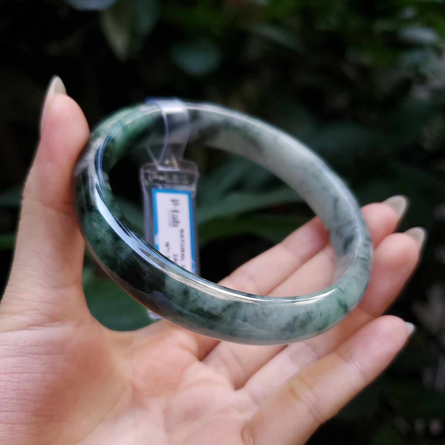 Yingmart 63mm PNJ Certified Natural Color Grey White Natural Jadeite Jade Bangle Bracelet, Real Gemstone, Gift for Her Mom Sister Grandma