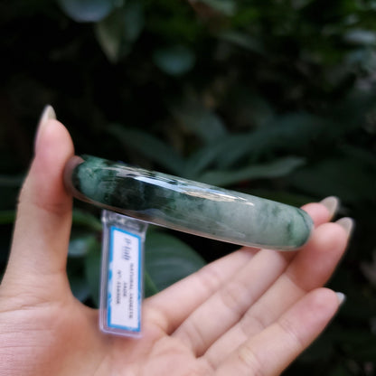 Yingmart 63mm PNJ Certified Natural Color Grey White Natural Jadeite Jade Bangle Bracelet, Real Gemstone, Gift for Her Mom Sister Grandma