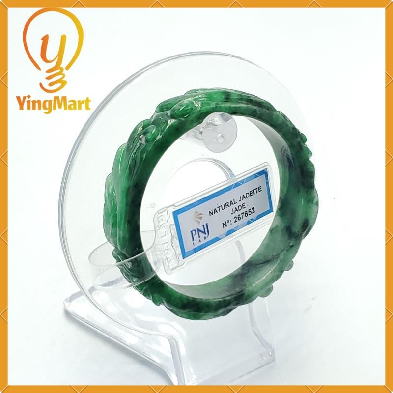 Yingmart  50mm PNJ Certified Natural Color Grey White Natural Jadeite Jade Bangle Bracelet, Real Gemstone, Gift for Her Mom Sister Grandma