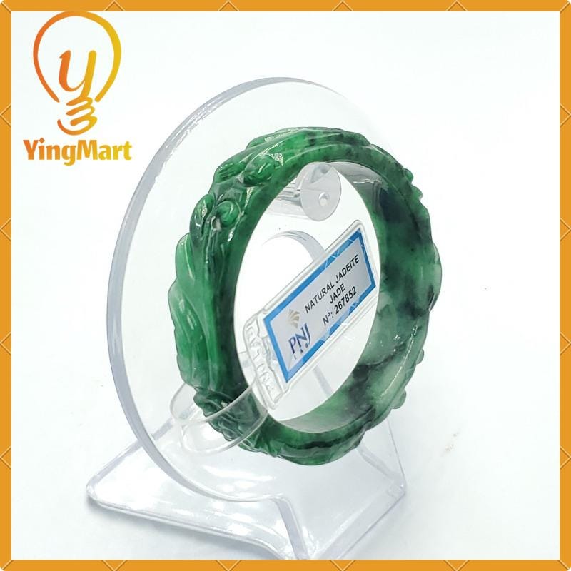 Yingmart  50mm PNJ Certified Natural Color Grey White Natural Jadeite Jade Bangle Bracelet, Real Gemstone, Gift for Her Mom Sister Grandma