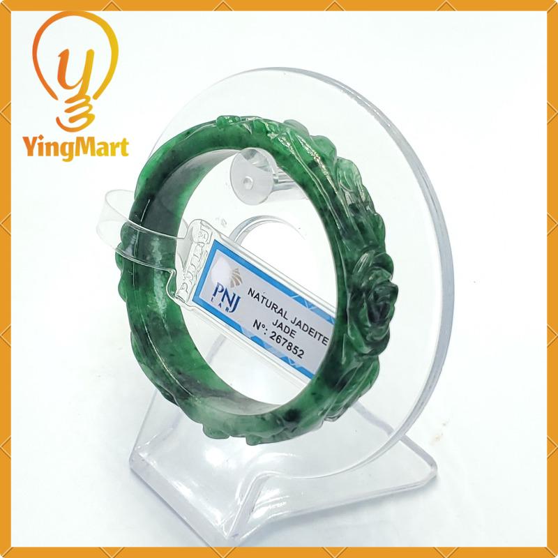 Yingmart  50mm PNJ Certified Natural Color Grey White Natural Jadeite Jade Bangle Bracelet, Real Gemstone, Gift for Her Mom Sister Grandma
