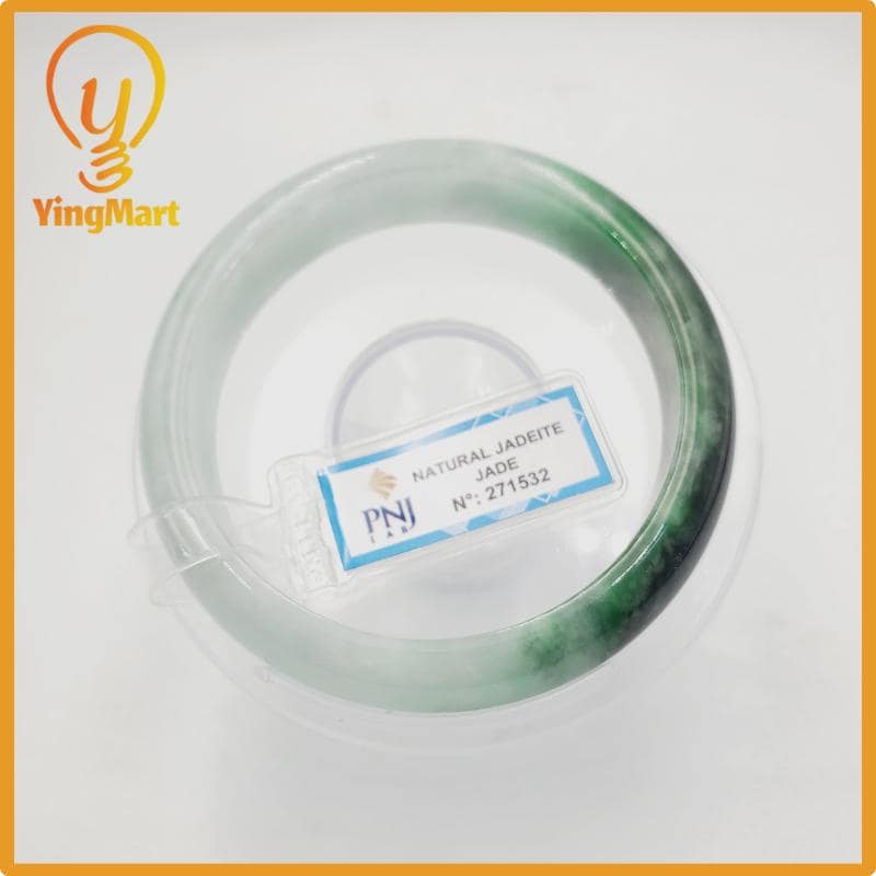 Yingmart  55mm PNJ Certified Natural Color Grey White Natural Jadeite Jade Bangle Bracelet, Real Gemstone, Gift for Her Mom Grandma
