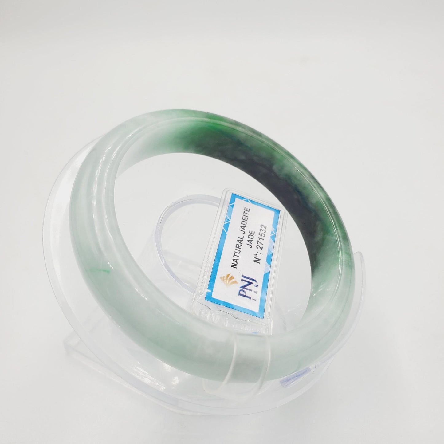 Yingmart  55mm PNJ Certified Natural Color Grey White Natural Jadeite Jade Bangle Bracelet, Real Gemstone, Gift for Her Mom Grandma