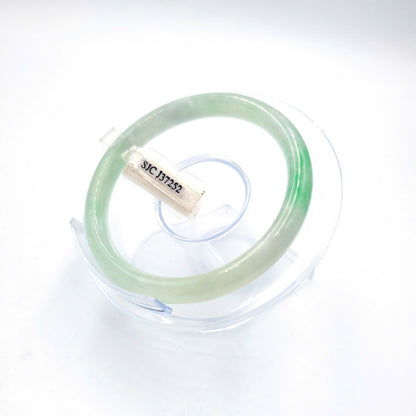 Yingmart  55mm SJC Certified Natural Color Greyish Very Slightly Green Natural Jadeite Jade Bangle Bracelet, Real Gemstone, Gift for Her Mom