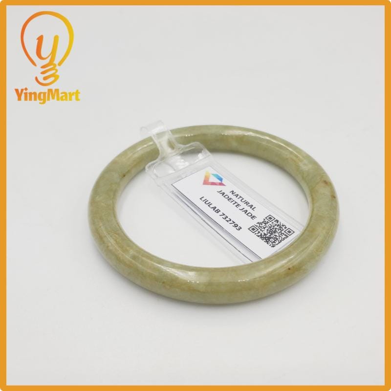Yingmart 46mm LIULAB Certified Brownish Green Natural Jadeite Jade Thick Bangle Bracelets, Real Gemstone Bracelet