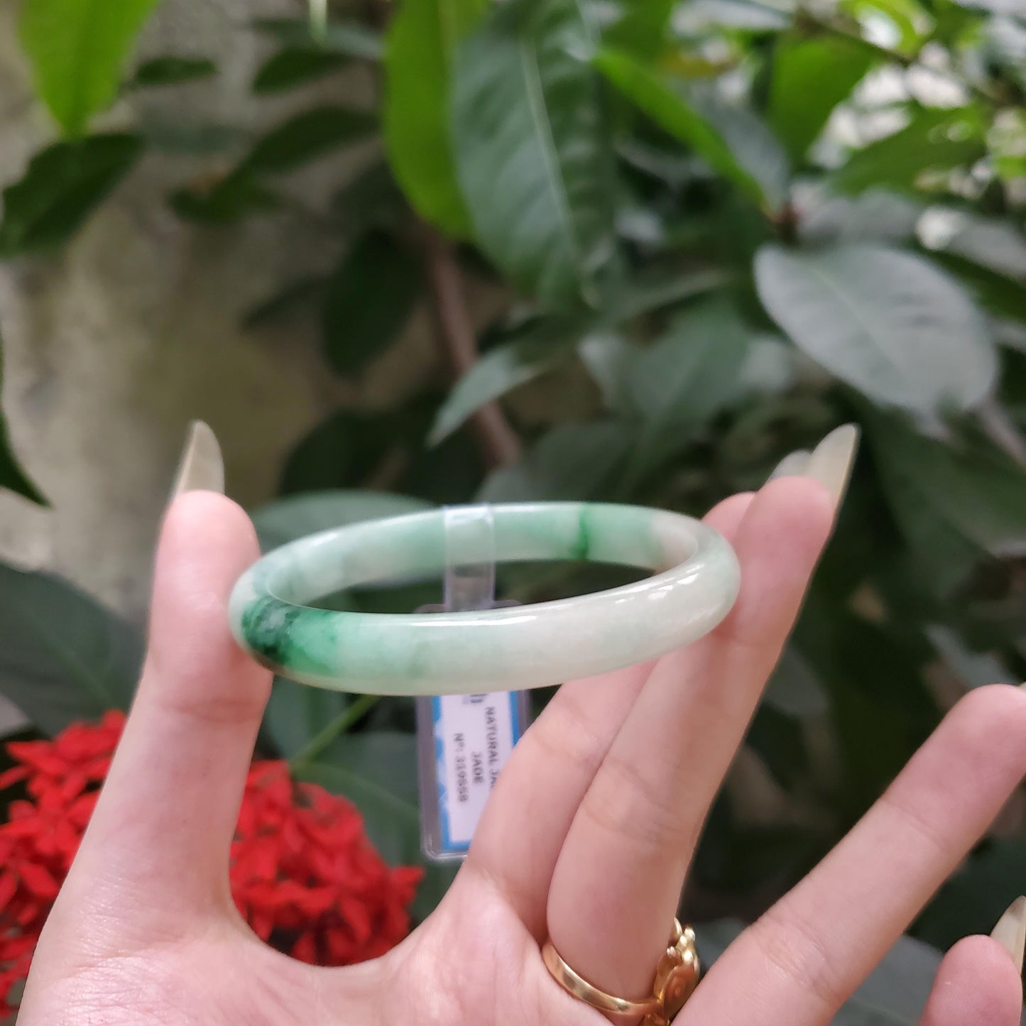 Yingmart 58mm PNJ319558 Certified Natural Green White To Green Bracelet, Real Gemstone Bracelet, Vintage Jewelry, Gift for her