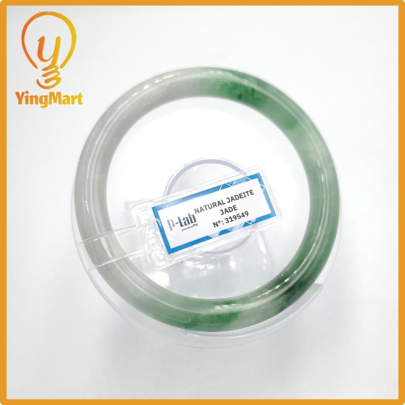 Yingmart 58mm PNJ319549 Certified Natural Color Green White To Dark Green Natural Jadeite Jade Bangle Bracelet, Real Gemstone, Gift for Mom