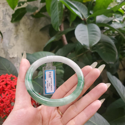 Yingmart 58mm PNJ319549 Certified Natural Color Green White To Dark Green Natural Jadeite Jade Bangle Bracelet, Real Gemstone, Gift for Mom