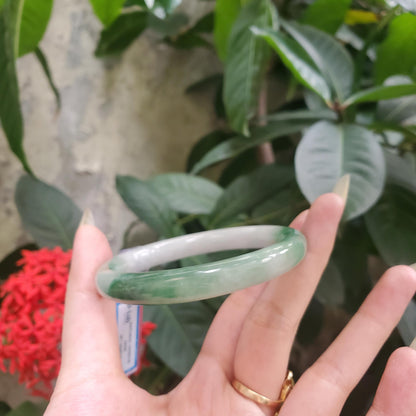 Yingmart 58mm PNJ319549 Certified Natural Color Green White To Dark Green Natural Jadeite Jade Bangle Bracelet, Real Gemstone, Gift for Mom