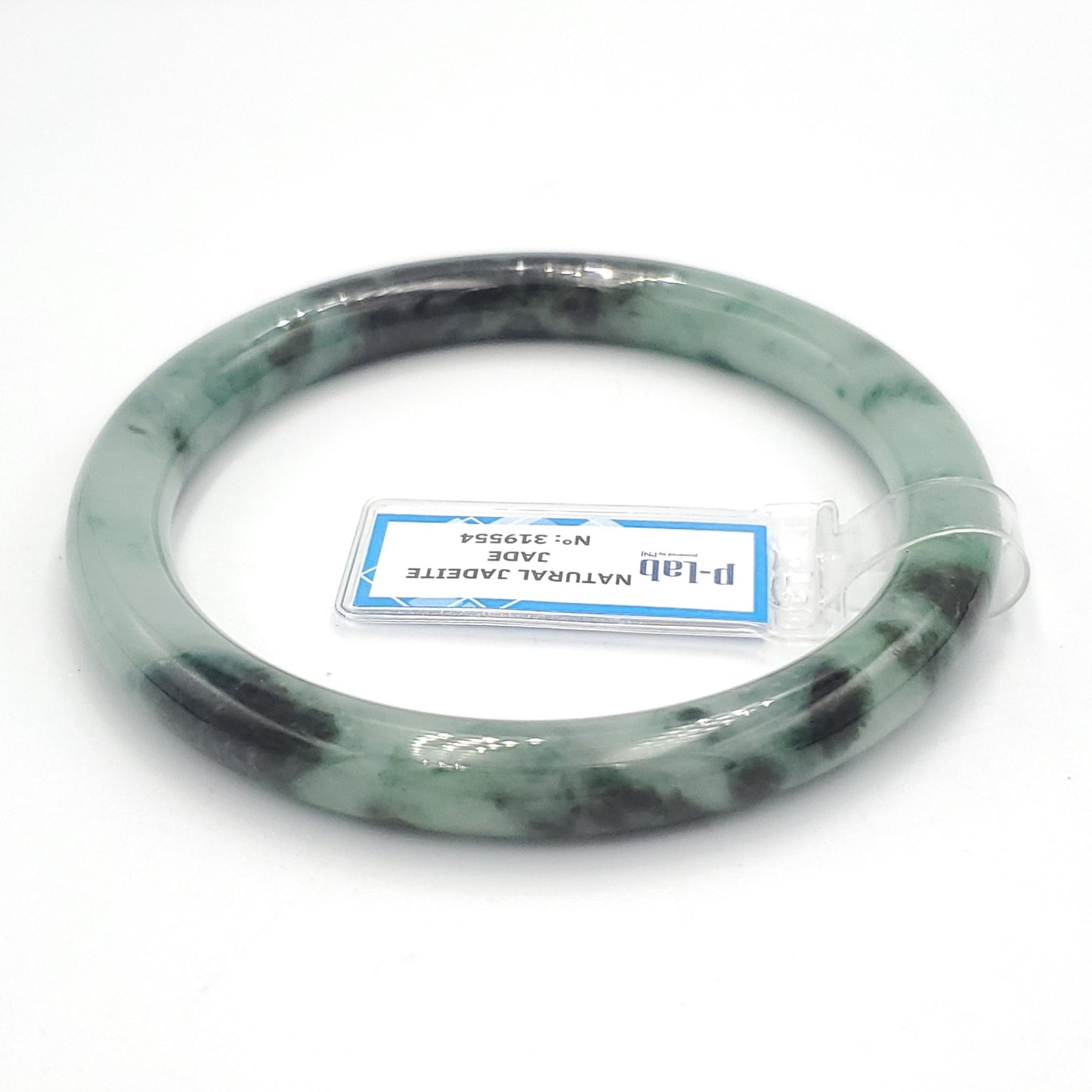 Yingmart 61mm PNJ319554 Certified Natural Color Grey White Natural Jadeite Jade Bangle Bracelet, Real Gemstone, Gift for Her Mom Grandma
