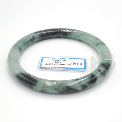 Yingmart 61mm PNJ319554 Certified Natural Color Grey White Natural Jadeite Jade Bangle Bracelet, Real Gemstone, Gift for Her Mom Grandma