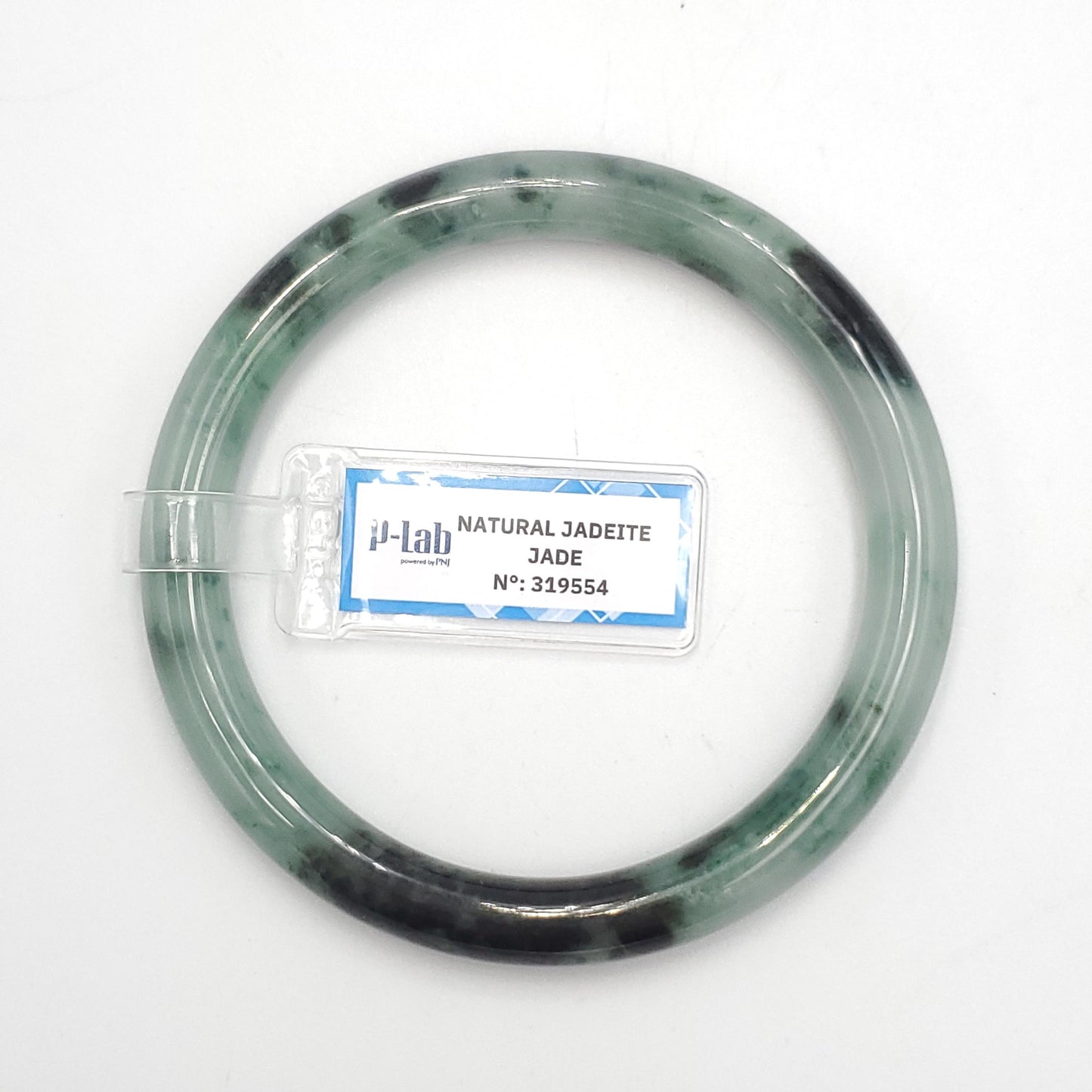 Yingmart 61mm PNJ319554 Certified Natural Color Grey White Natural Jadeite Jade Bangle Bracelet, Real Gemstone, Gift for Her Mom Grandma