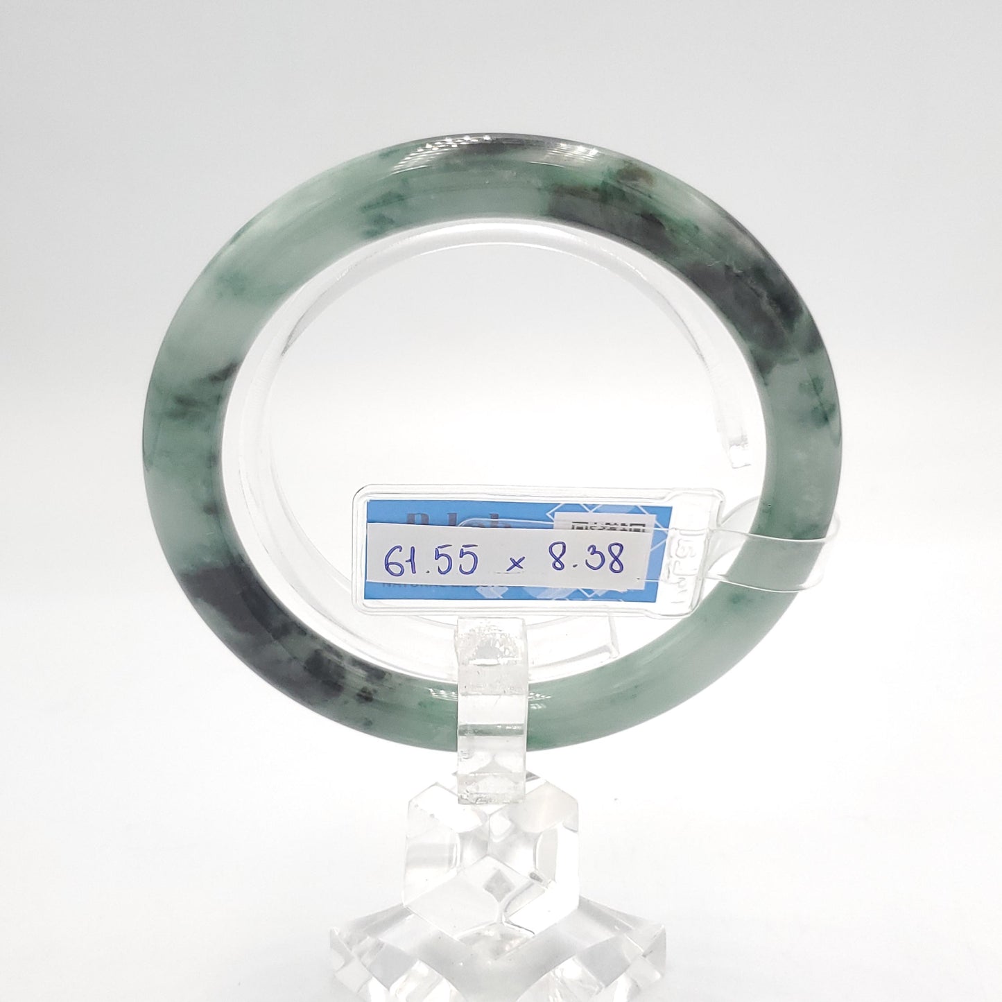 Yingmart 61mm PNJ319554 Certified Natural Color Grey White Natural Jadeite Jade Bangle Bracelet, Real Gemstone, Gift for Her Mom Grandma