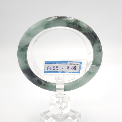 Yingmart 61mm PNJ319554 Certified Natural Color Grey White Natural Jadeite Jade Bangle Bracelet, Real Gemstone, Gift for Her Mom Grandma