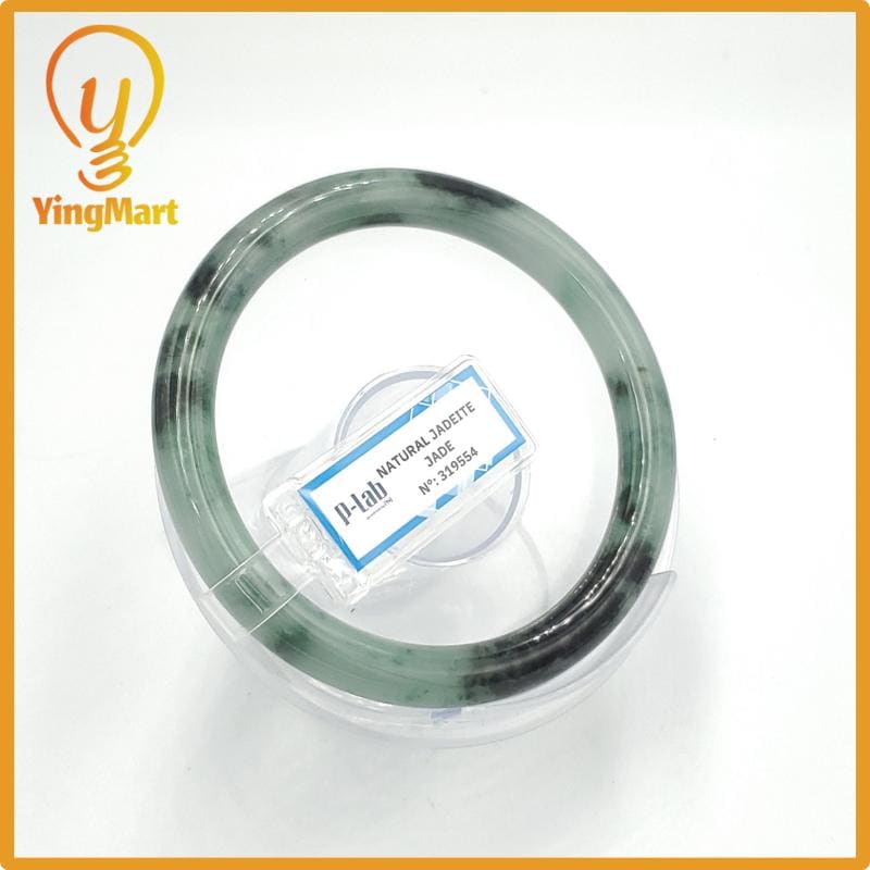 Yingmart 61mm PNJ319554 Certified Natural Color Grey White Natural Jadeite Jade Bangle Bracelet, Real Gemstone, Gift for Her Mom Grandma