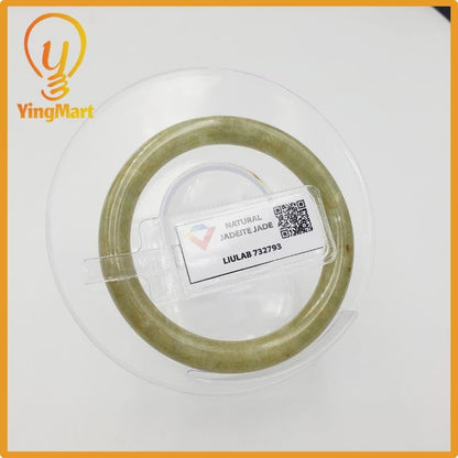 Yingmart 46mm LIULAB Certified Brownish Green Natural Jadeite Jade Thick Bangle Bracelets, Real Gemstone Bracelet